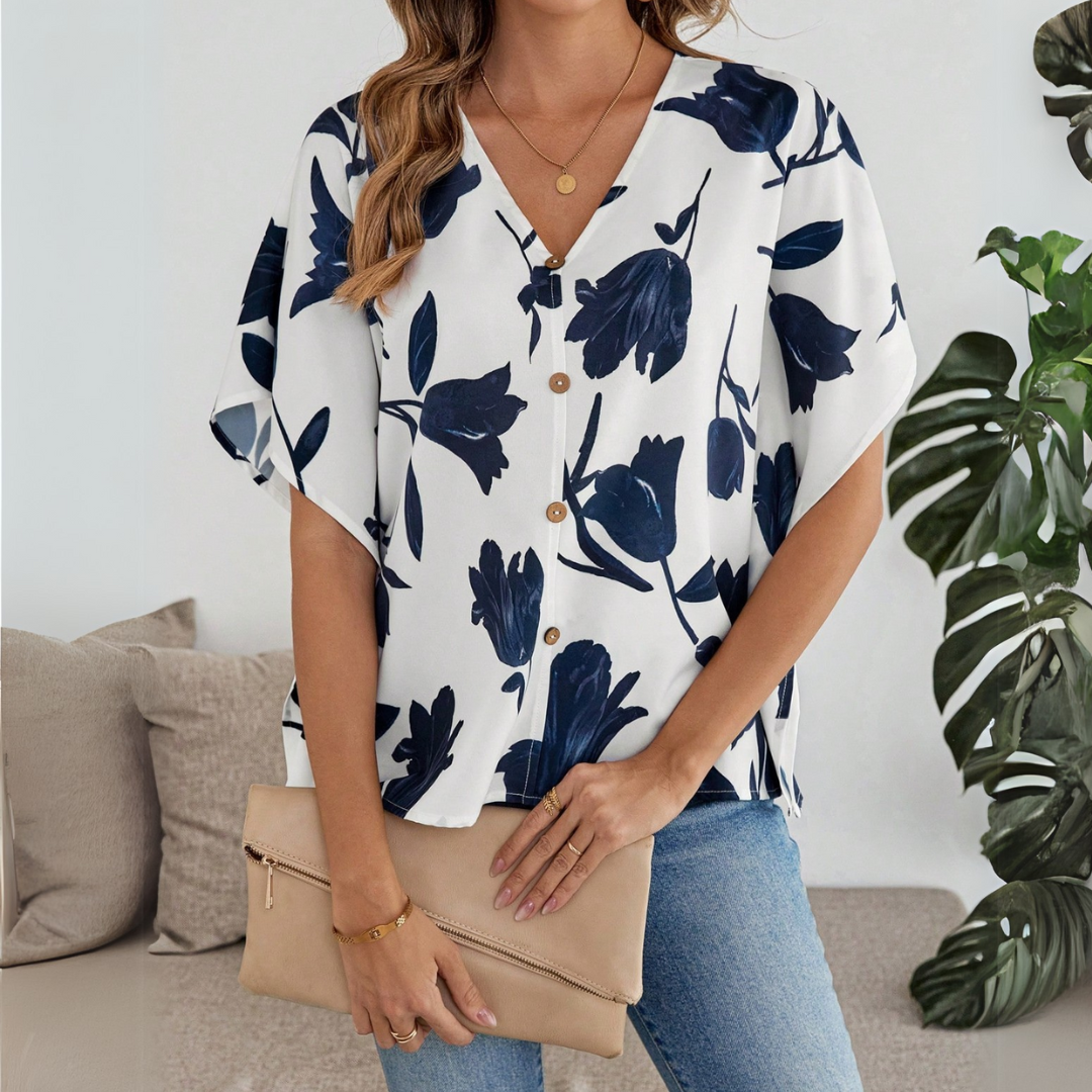 Mertens Van Persie | V-Hals Blouse met Bloemenprint