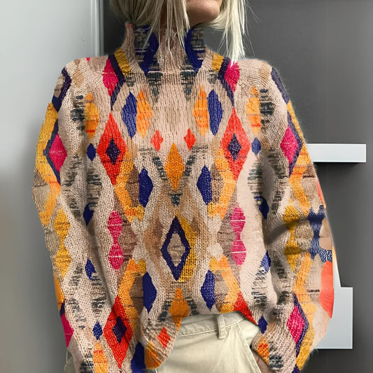 CLAUDIA™ Gebreide coltrui met geometrische ruiten